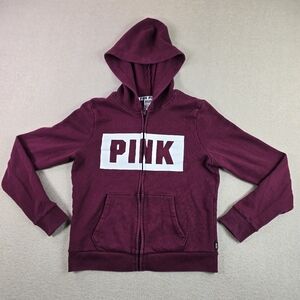 Victoria’s Secret PINK Hoodie Full Zip Burgundy Logo Women’s Small